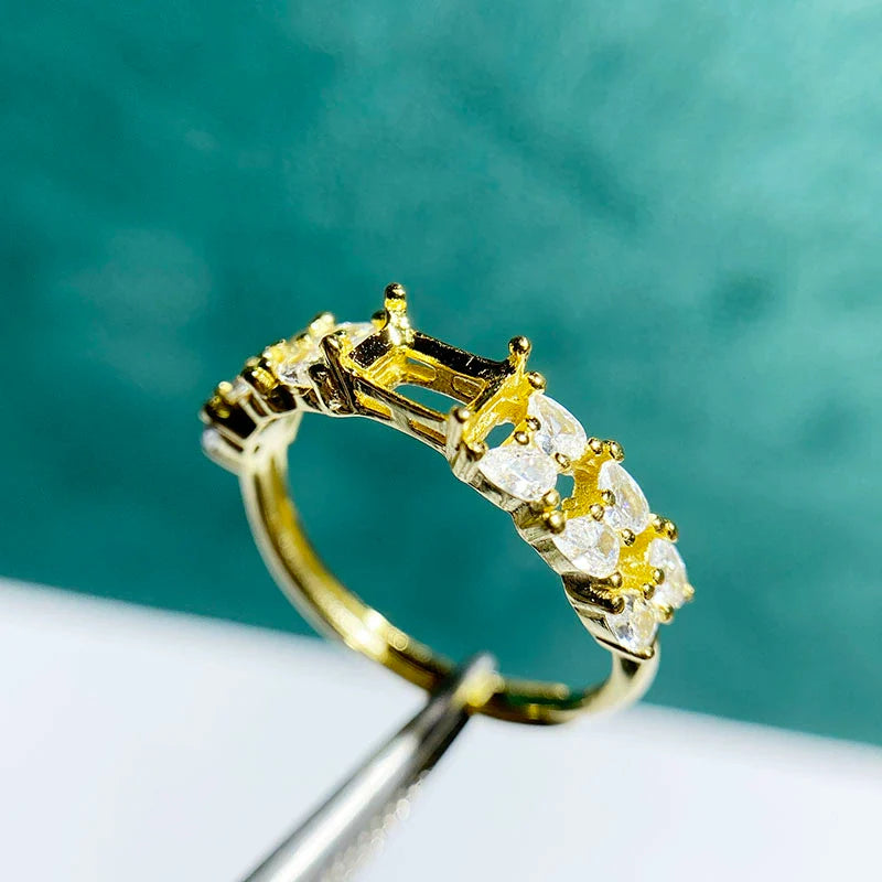 Rectangle 4×6 mm S925 Sterling Silver Ring Setting, Adjustable, Unset, For Women, Fashion Style