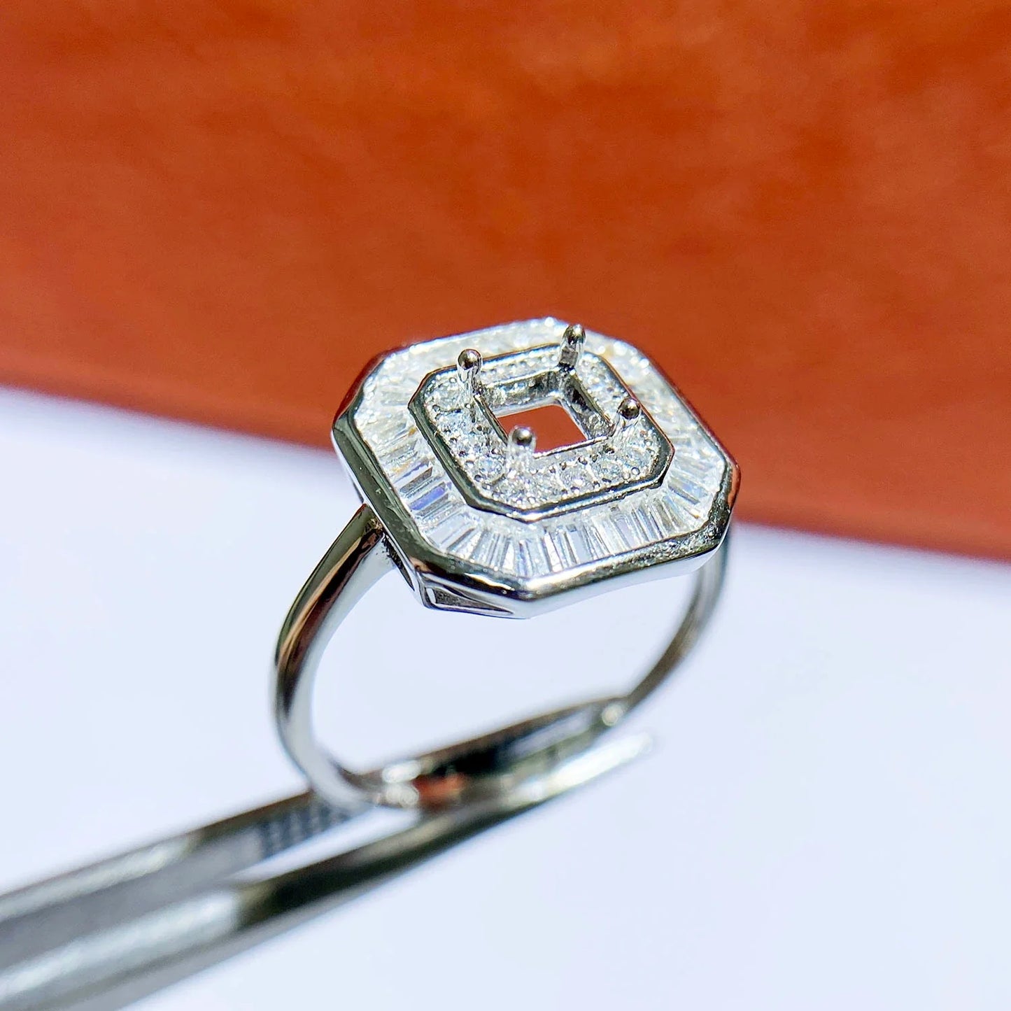 Square 4 mm / 6×6 mm S925 Sterling Silver Ring Setting, Matte Finish, Adjustable, Unset, For Men