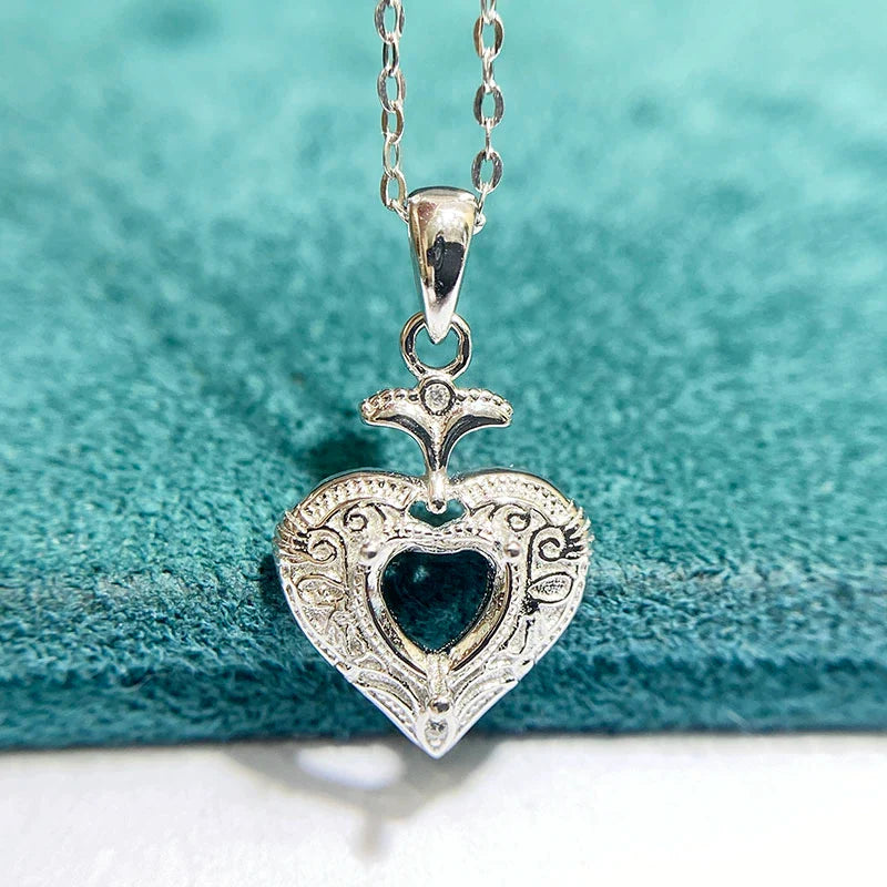 Heart 6×6 mm S925 Sterling Silver Pendant Setting, Unset, Vintage Style, Niche Design
