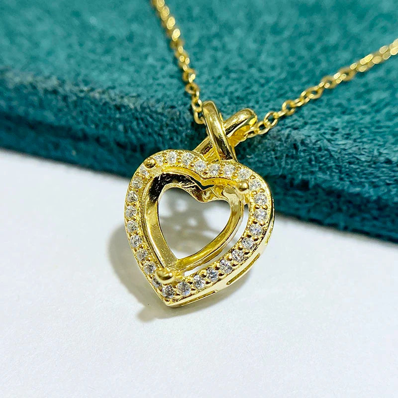 Heart 8×8 mm S925 Sterling Silver Pendant Setting, Unset, Vintage Style, Light Luxury