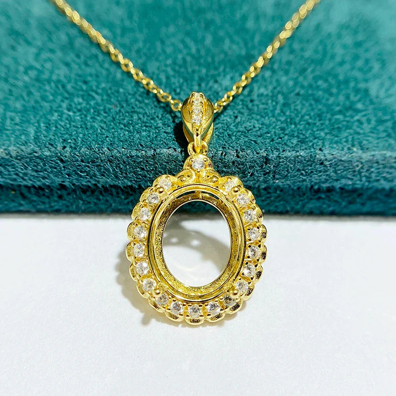 Oval 10×12 mm S925 Sterling Silver Pendant Setting, Unset, For Women, Vintage Style