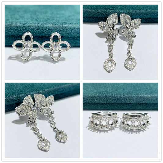 S925 Sterling Silver Oval 3×4 mm Earring Setting for DIY Jewelry Making