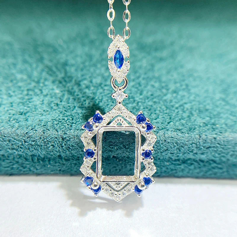 Rectangle 7×9 mm Pendant Base, S925 Sterling Silver, Unset, for Women