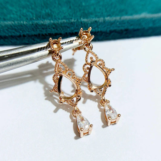 S925 Sterling Silver Pear 6×8 mm Earring Setting for DIY Jewelry Making