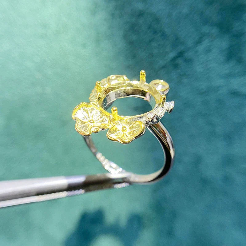 Oval 10×12 mm S925 Sterling Silver Ring Setting, Adjustable, Unset, For Women