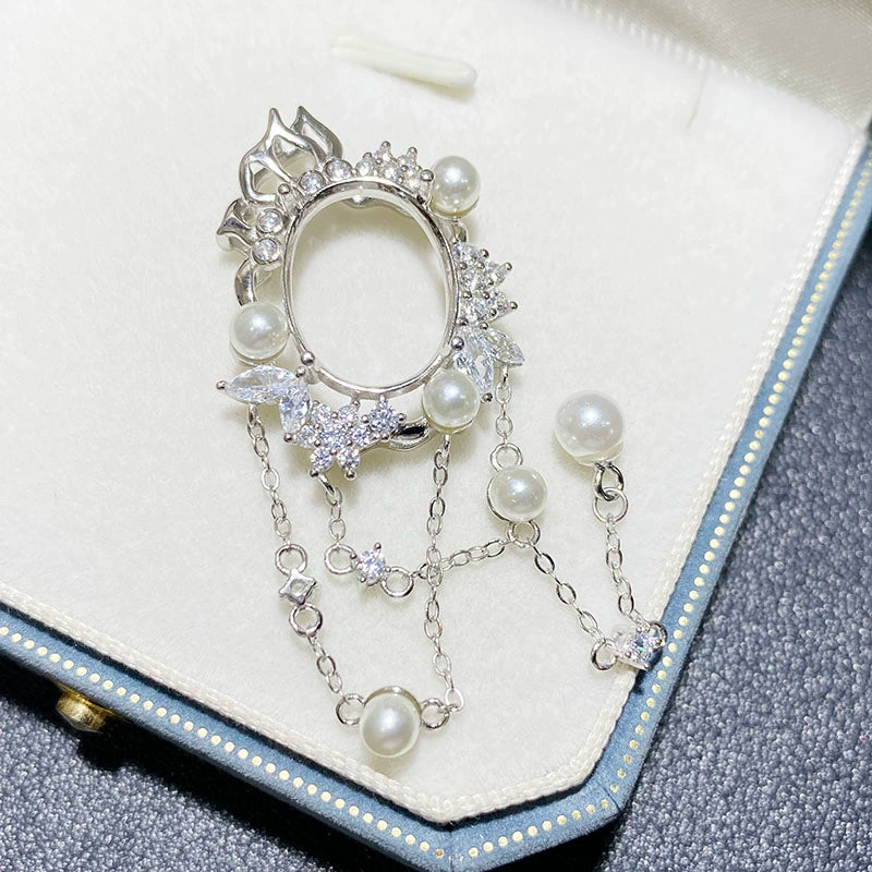 12×16mm Oval S925 Silver Tassel Pendant Setting with Shell Pearl