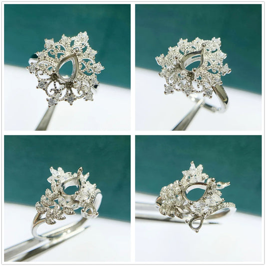 S925 Sterling Silver Pear 3×4 mm, 5×7 mm Ring Setting for DIY Jewelry Making