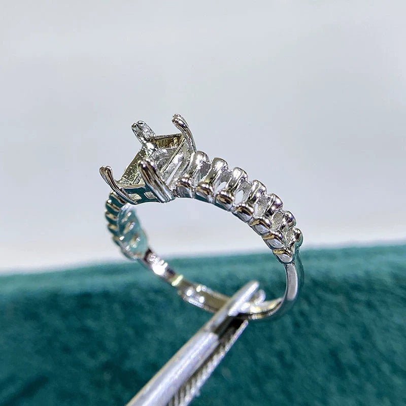 Square 5×7 mm S925 Sterling Silver, 18K Gold Plated Jewelry Setting Set, Ring / Pendant, Unset, For Women