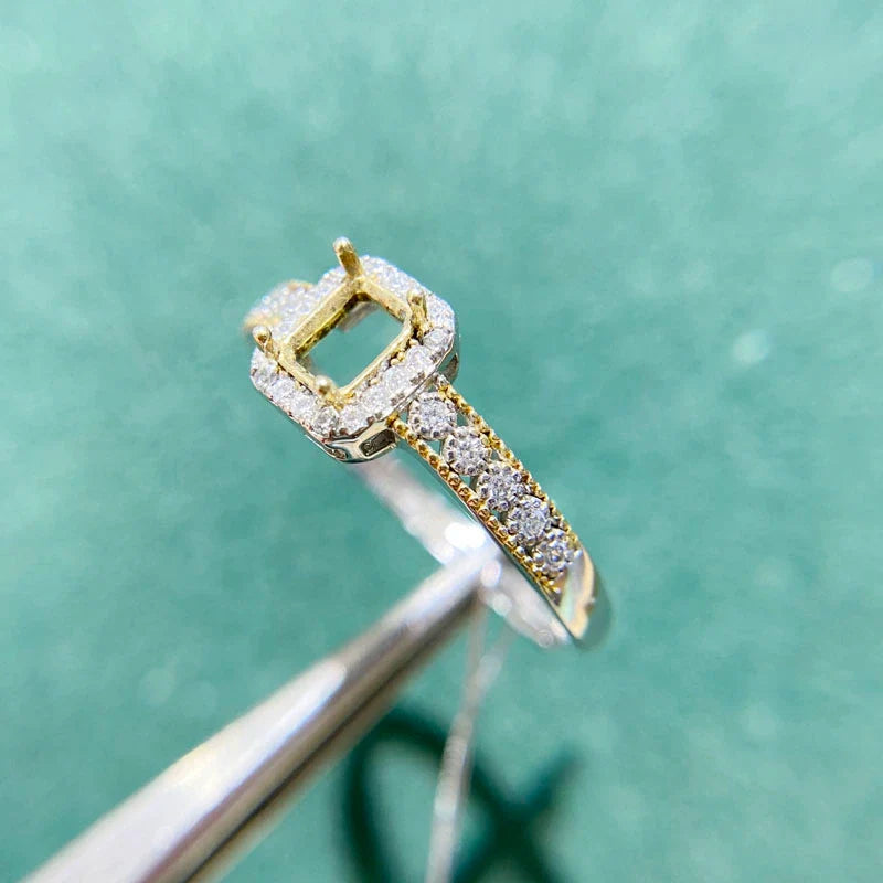 Rectangle 4×5 mm S925 Sterling Silver, 18K Gold Plated Ring Setting, Adjustable, Unset, For Women