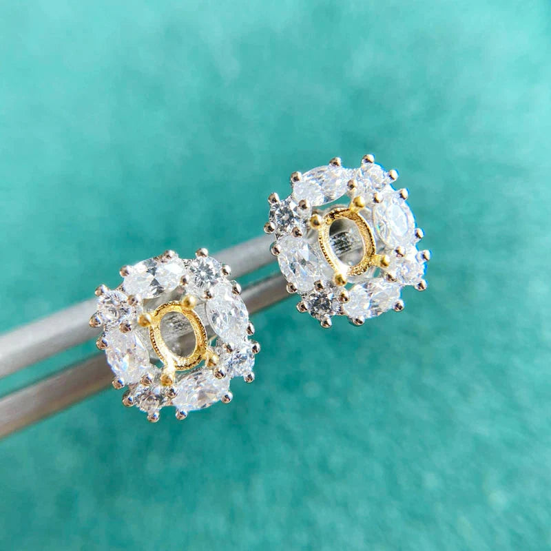 Oval 3×4 mm / 4×5 mm S925 Sterling Silver, 18K Gold Plated Earring Setting, Unset