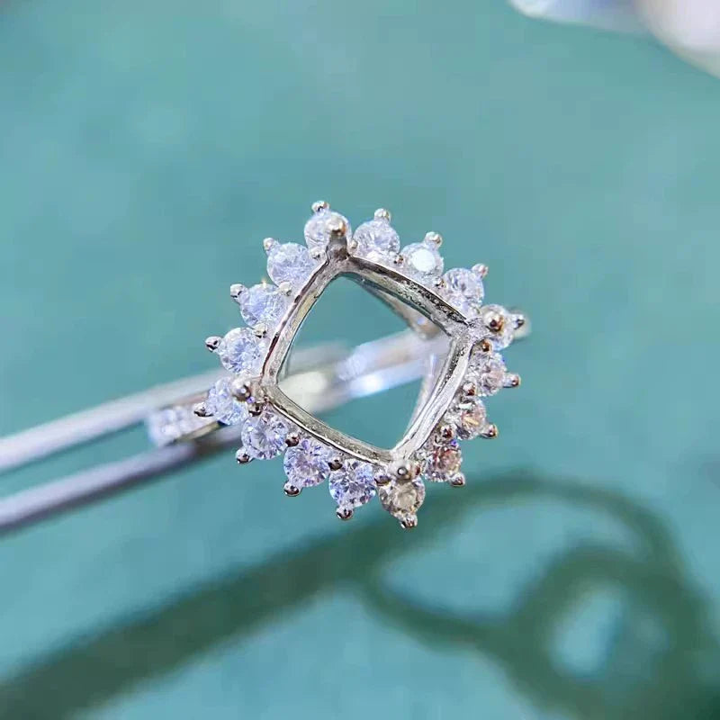 Cushion S925 Sterling Silver, 18K Gold Plated Ring Setting, Adjustable, Unset, For Women