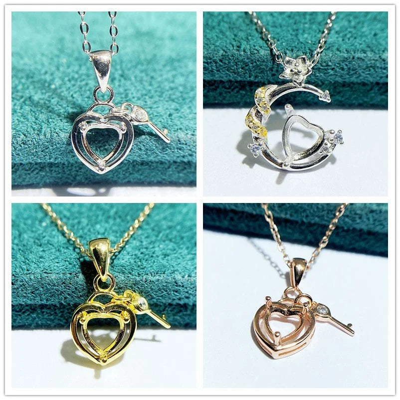 Heart 5 mm / 6 mm S925 Sterling Silver, 18K Gold Plated Pendant Setting, Unset, For Women, Minimalist Style, Fashion Style