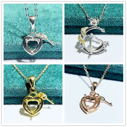 Heart 5 mm / 6 mm S925 Sterling Silver, 18K Gold Plated Pendant Setting, Unset, For Women, Minimalist Style, Fashion Style
