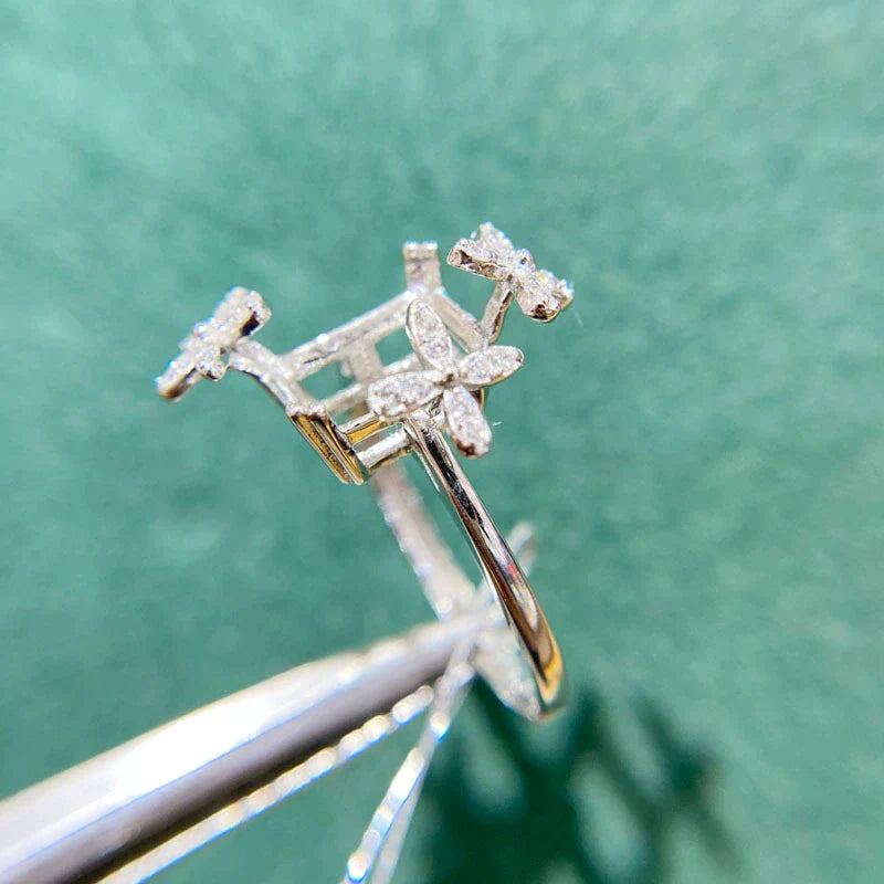 Rectangle 7×9 mm / 10×12 mm S925 Sterling Silver, 18K Gold Plated Ring Setting, Adjustable, Unset, For Women