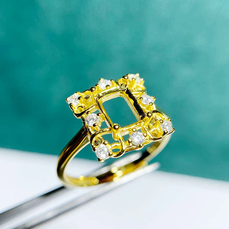 Rectangle 5×7 mm S925 Sterling Silver Ring Setting, Unset, For Women, Vintage Style