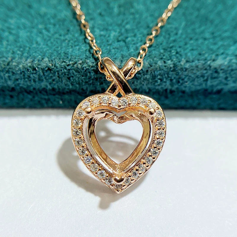 S925 Sterling Silver Heart 8×8 mm, 8 mm Pendant Setting for DIY Jewelry Making