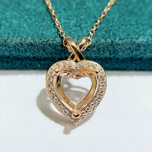 S925 Sterling Silver Heart 8×8 mm, 8 mm Pendant Setting for DIY Jewelry Making