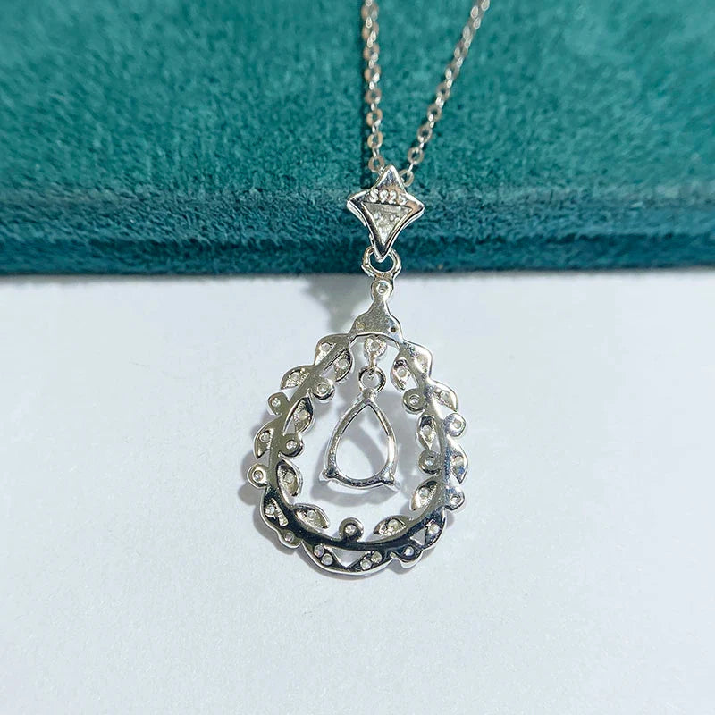 Pear 5×7 mm S925 Sterling Silver Pendant Setting, Unset, Fashion Style