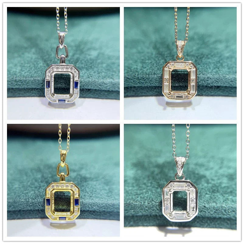 Square 6×8/8×10 mm S925 Sterling Silver Pendant Setting, Unset Mount, For Women