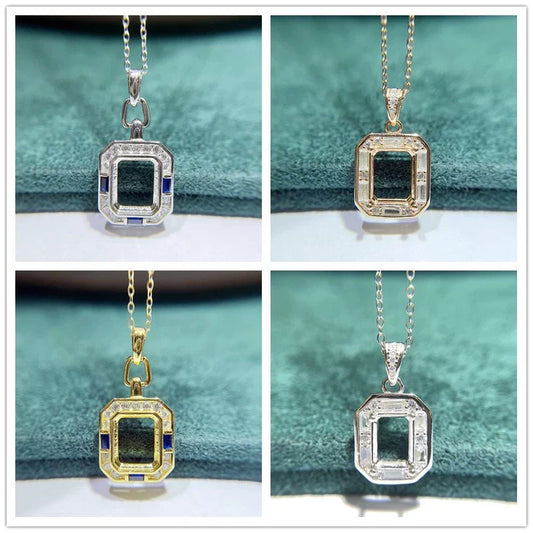 Square 6×8/8×10 mm S925 Sterling Silver Pendant Setting, Unset Mount, For Women