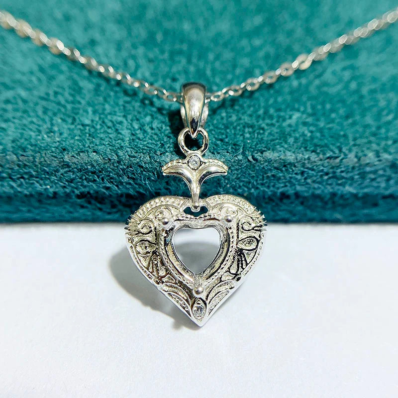 Heart 6×6 mm S925 Sterling Silver Pendant Setting, Unset, Vintage Style, Niche Design