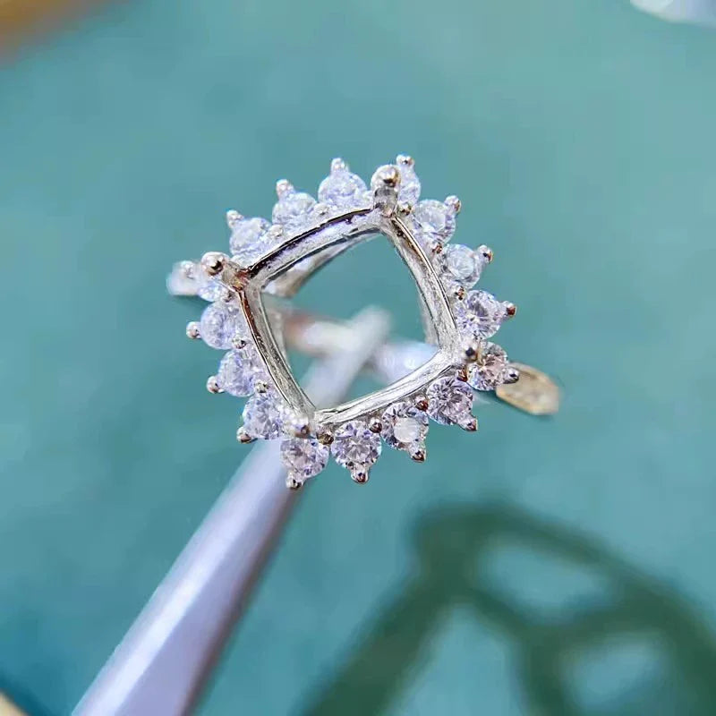 Cushion S925 Sterling Silver, 18K Gold Plated Ring Setting, Adjustable, Unset, For Women