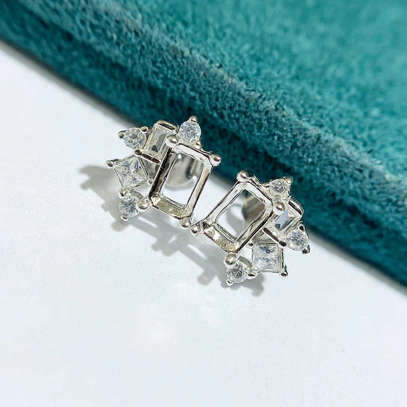 Rectangle 4×6 mm S925 Sterling Silver Earring Setting, Unset, For Women