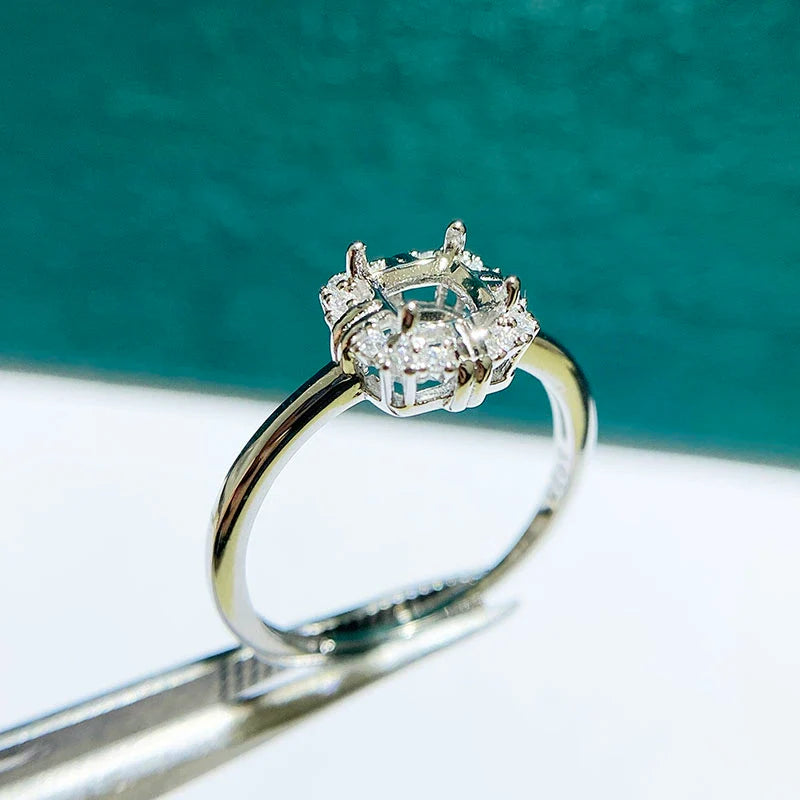 Cushion 5×5 mm S925 Sterling Silver, 18K Gold Plated Ring Setting, Unset