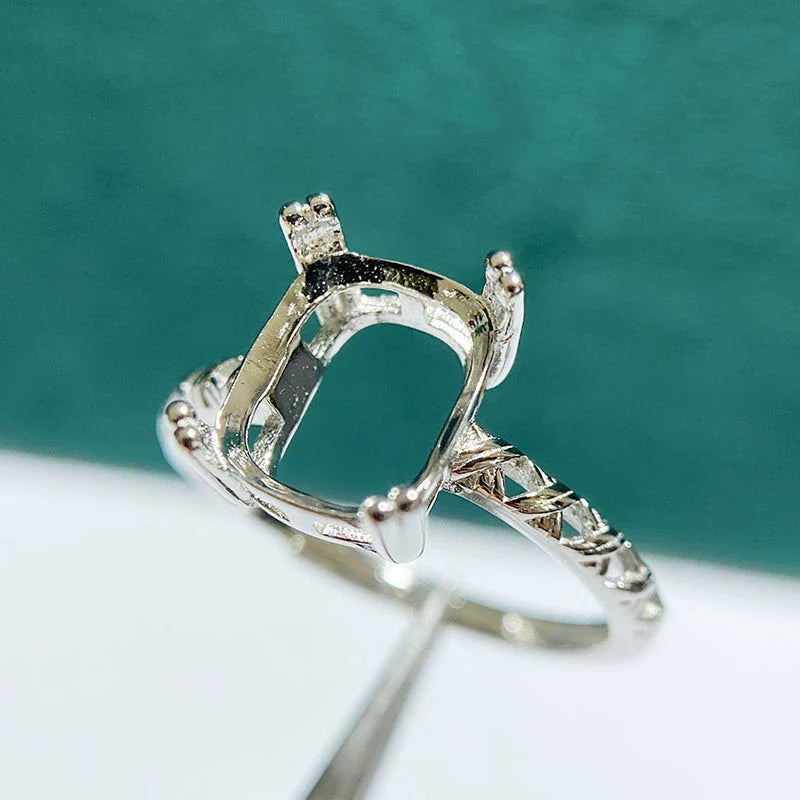 Cushion 8×10 mm S925 Sterling Silver Ring Setting, Adjustable, Unset, For Women, Minimalist Style, Fashion Style, Niche Design