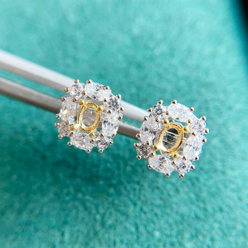 Oval 3×4 mm / 4×5 mm S925 Sterling Silver, 18K Gold Plated Earring Setting, Unset