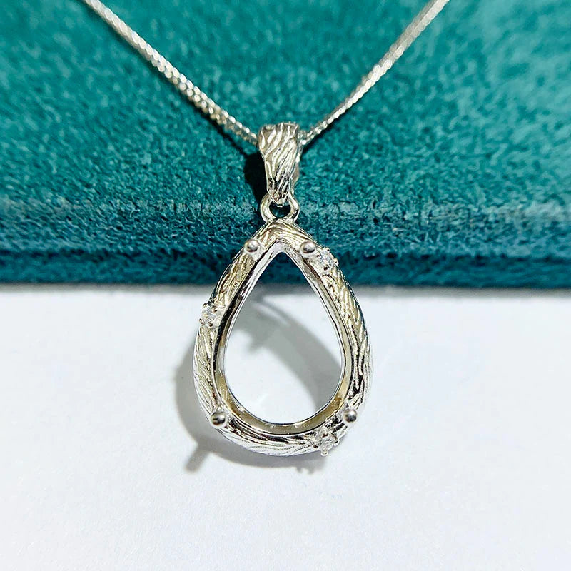 S925 Sterling Silver Pear 10×14 mm Pendant Setting for DIY Jewelry Making