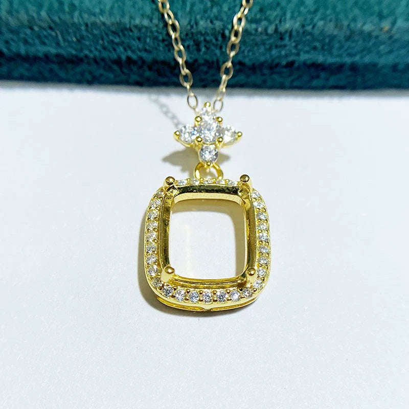 Chunky Cushion 9×11 mm S925 Sterling Silver Pendant Setting, Unset, For Women, Minimalist Style, Fashion Style