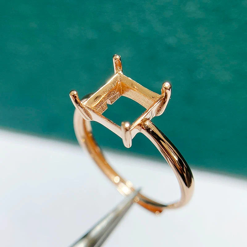 Square S925 Sterling Silver Ring Setting, Adjustable, Unset