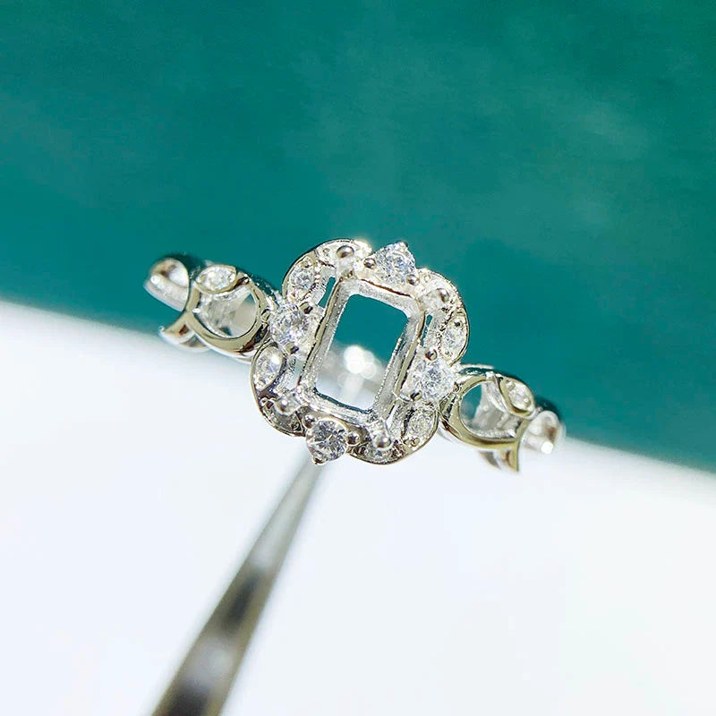 Octagon 3×5 mm / 4×6 mm / 5×7 mm / 6×8 mm Ring Mount, S925 Sterling Silver, Adjustable, Small Octagon Design, for Women