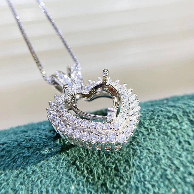 Heart 8 mm S925 Sterling Silver, 18K Gold Plated Pendant Setting, Unset, For Women