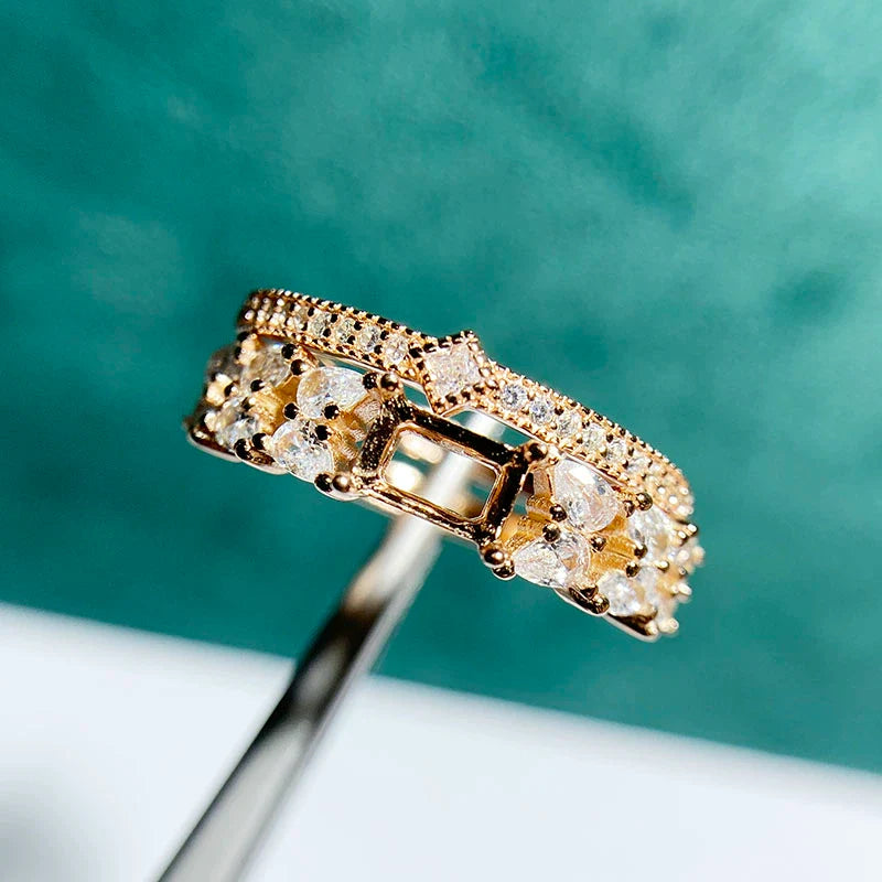 Rectangle 4×6 mm S925 Sterling Silver Ring Setting, Adjustable, Unset, For Women, Fashion Style