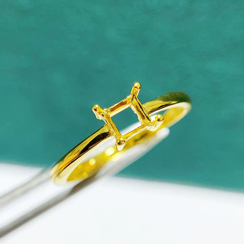 Square S925 Sterling Silver Ring Setting, Adjustable, Unset