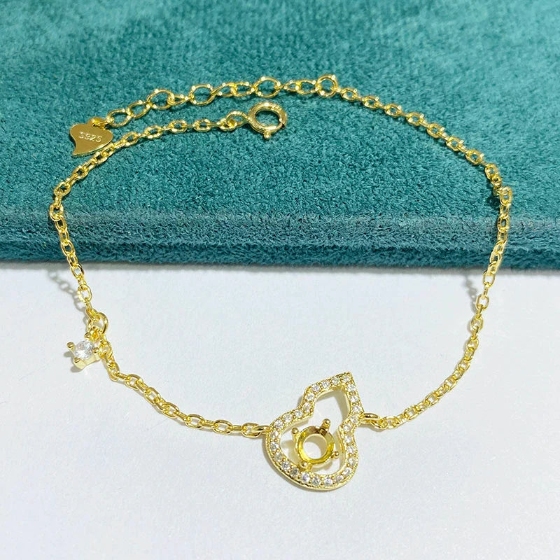 Gourd 4×4 mm S925 Sterling Silver Jewelry Setting, Unset, For Women