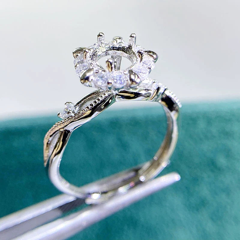 6 mm S925 Sterling Silver, 18K Gold Plated Ring Setting, Adjustable, Unset, For Women