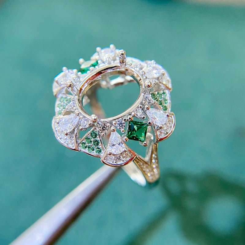 8×10mm Oval Adjustable S925 Silver Ring Pendant Setting