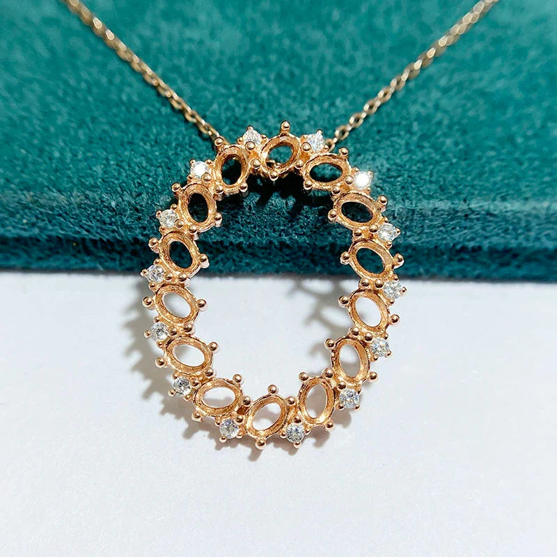 Oval 3×4 mm S925 Sterling Silver Pendant Setting, Unset, For Women, Cluster Setting