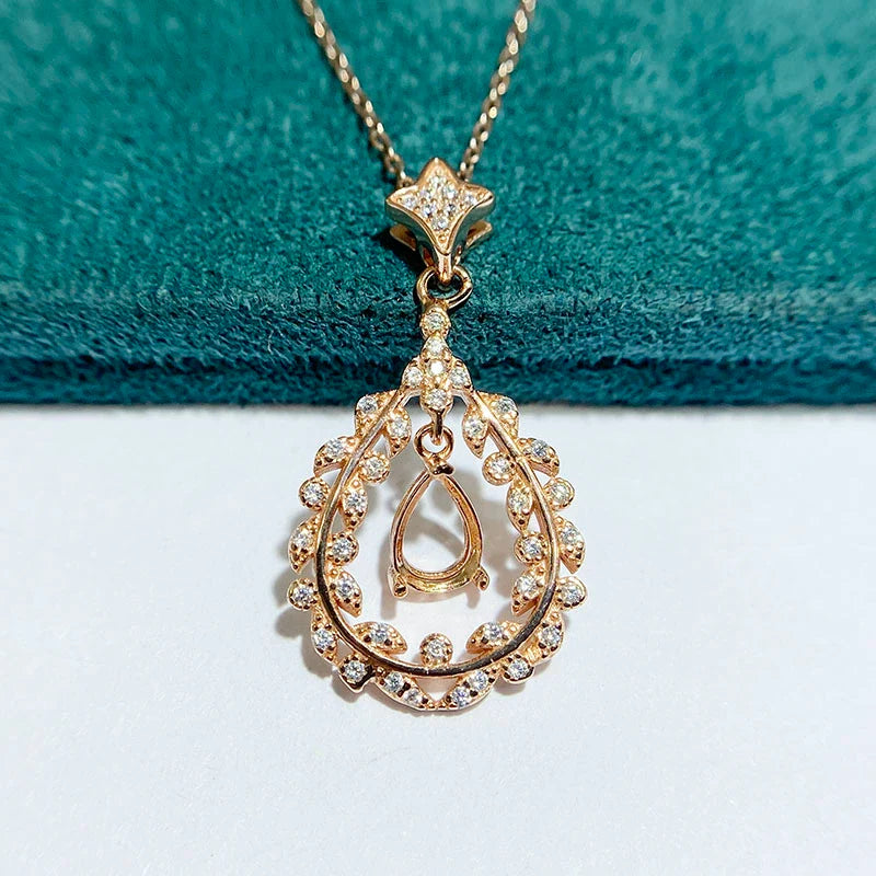 S925 Sterling Silver Pear 5×7 mm Pendant Setting for DIY Jewelry Making