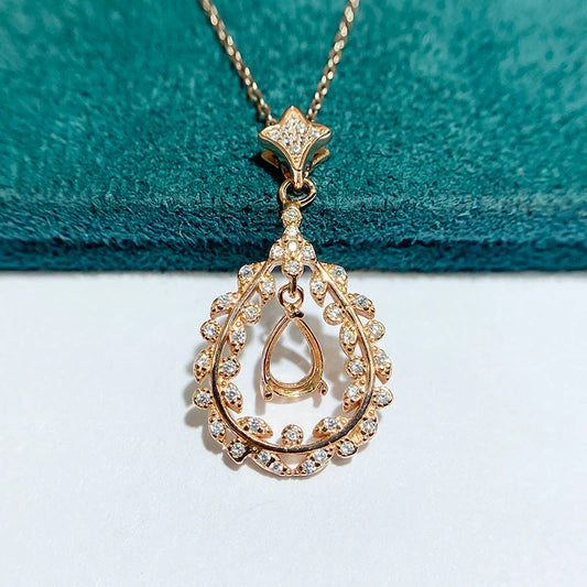 S925 Sterling Silver Pear 5×7 mm Pendant Setting for DIY Jewelry Making