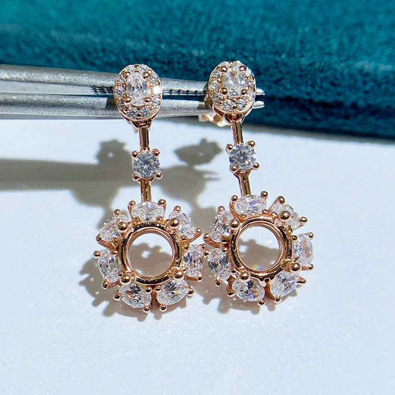 Round 6 mm S925 Sterling Silver Earring Settings, Unset Mount, For Women