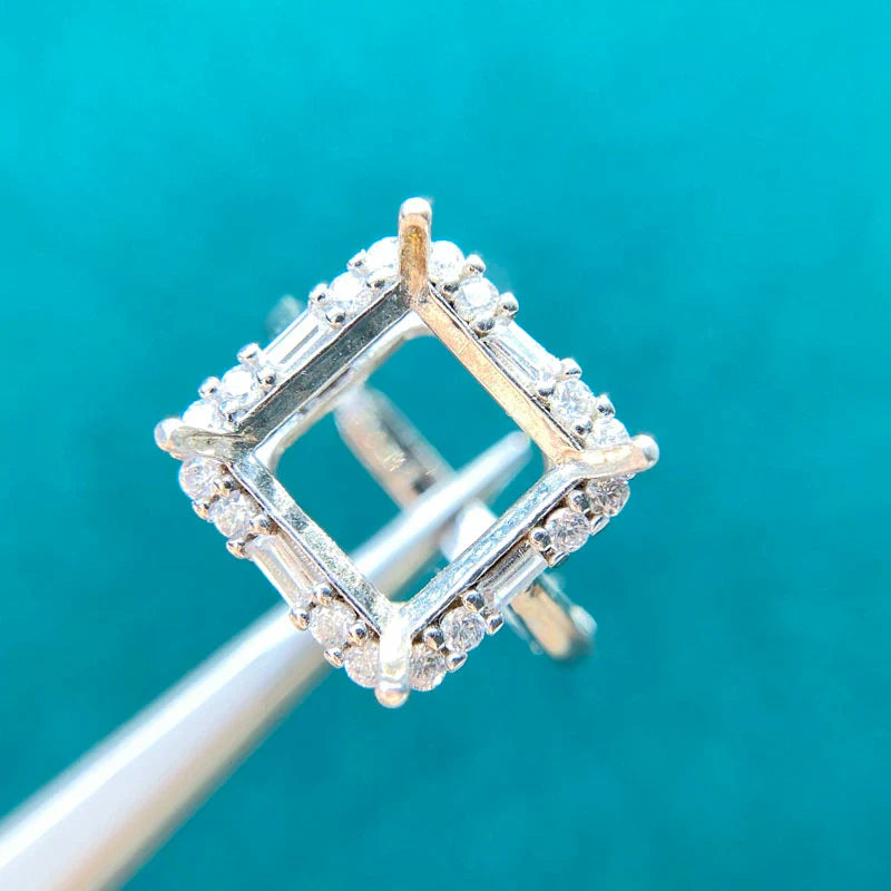 Square S925 Sterling Silver, 18K Gold Plated Ring Setting, Unset, For Women