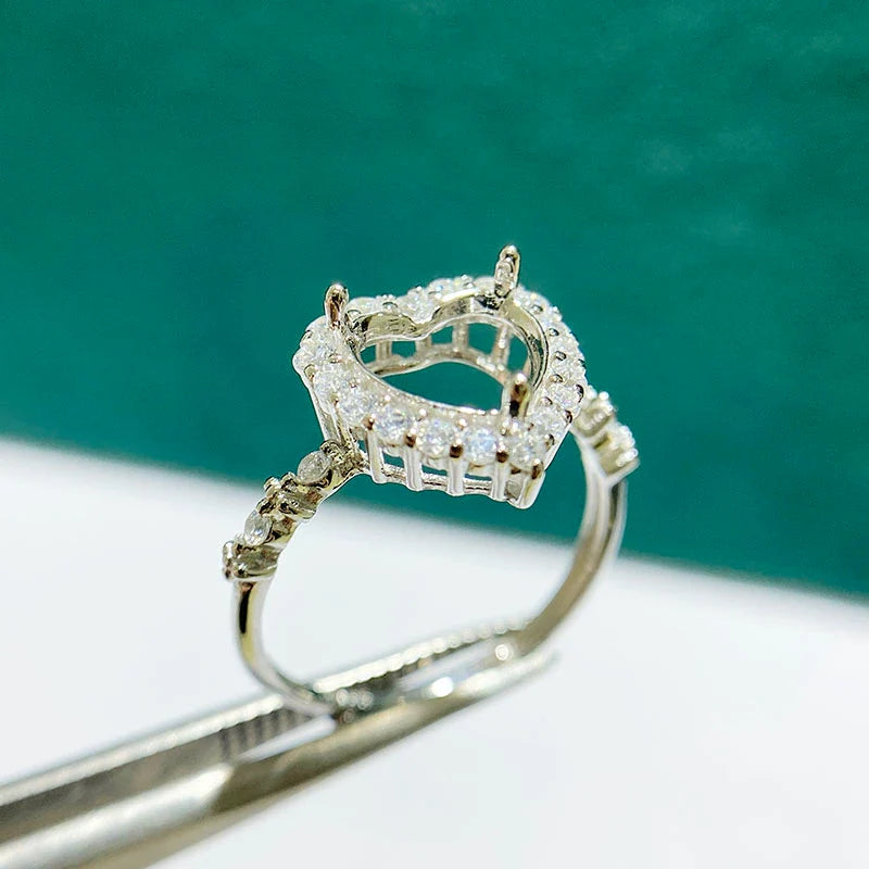 Heart 8×8 mm S925 Sterling Silver Ring Setting, Adjustable, Unset, Fashion Style