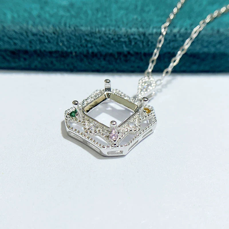 Square 8×8 mm S925 Sterling Silver Pendant Setting, Unset, For Women, Fashion Style