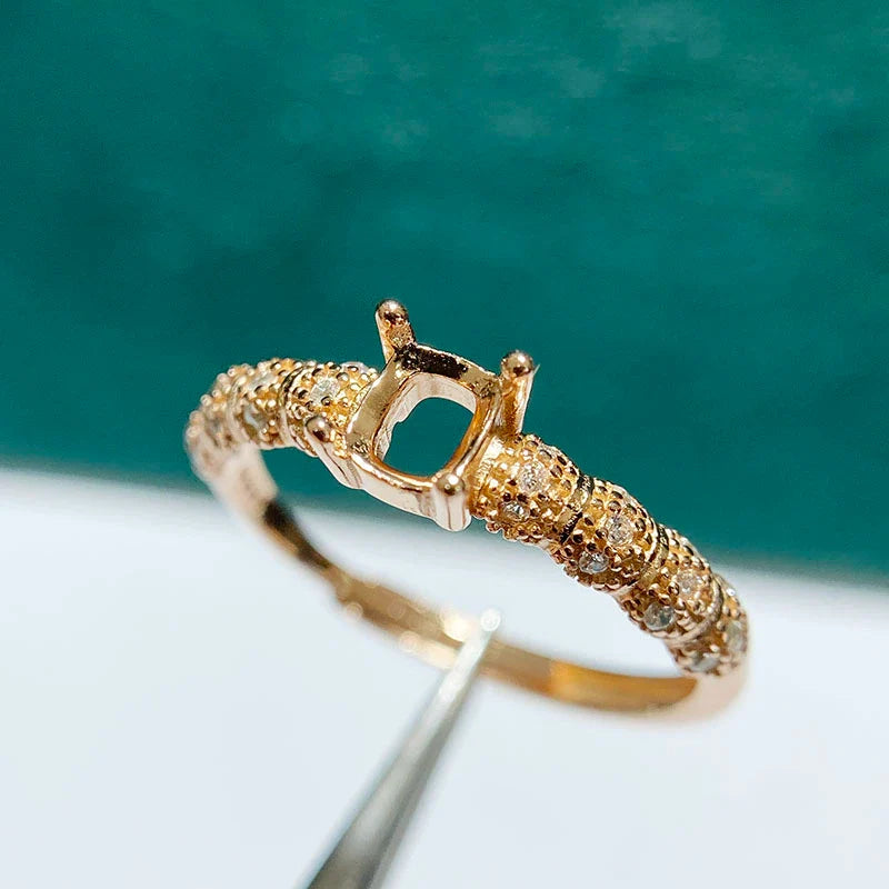 Chunky Cushion 4×5 mm S925 Sterling Silver Ring Setting, Adjustable, Unset, For Women, Vintage Style, Niche Design