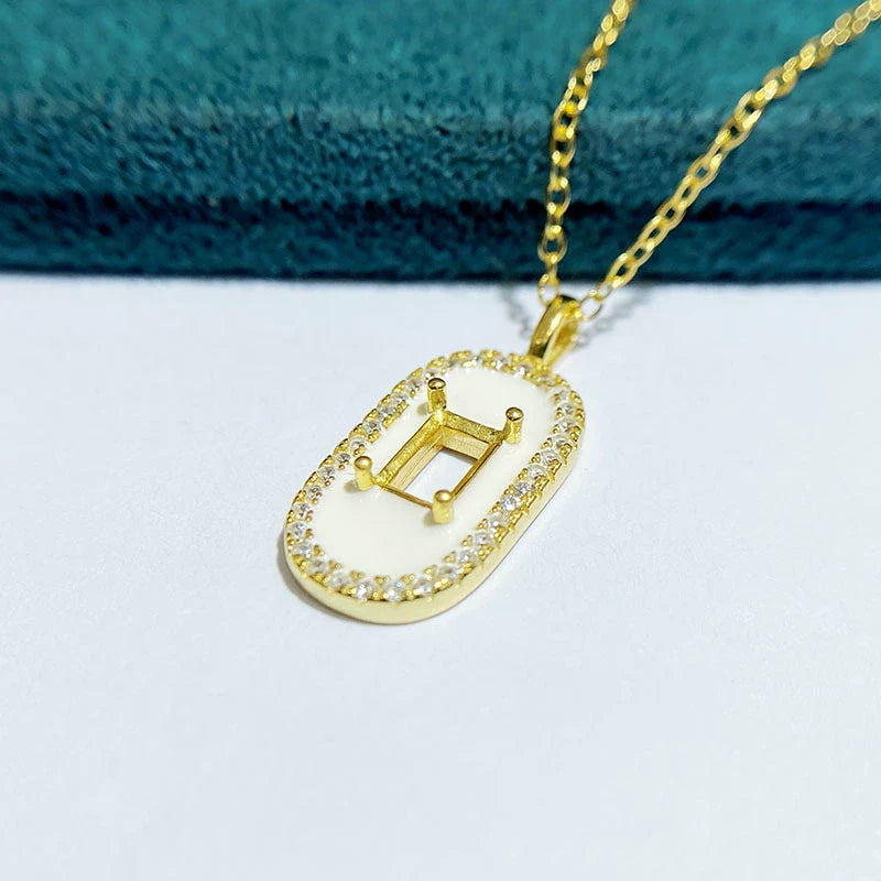 Rectangle 4×6 mm S925 Sterling Silver Pendant Setting, Unset, For Women, Fashion Style