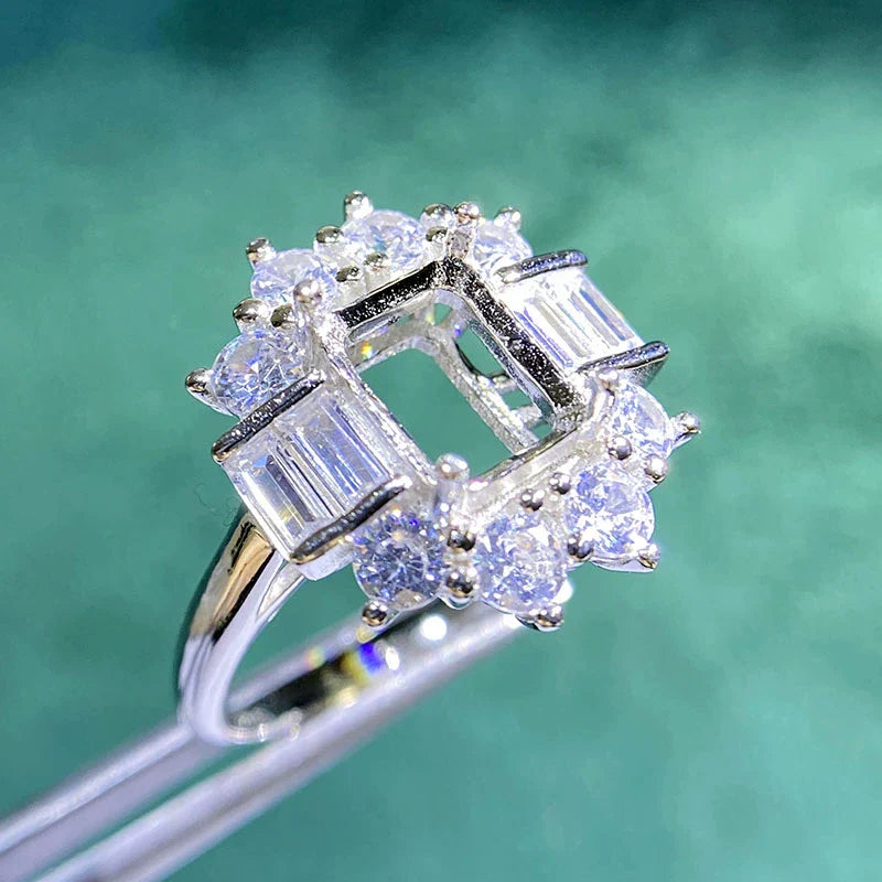 Rectangle 6×8 mm / 5×7 mm S925 Sterling Silver, 18K Gold Plated Ring Setting, Adjustable, Unset, For Women